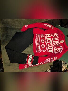 PINK Victoria's Secret Red & Black Girls' Holiday Sweatpants Set